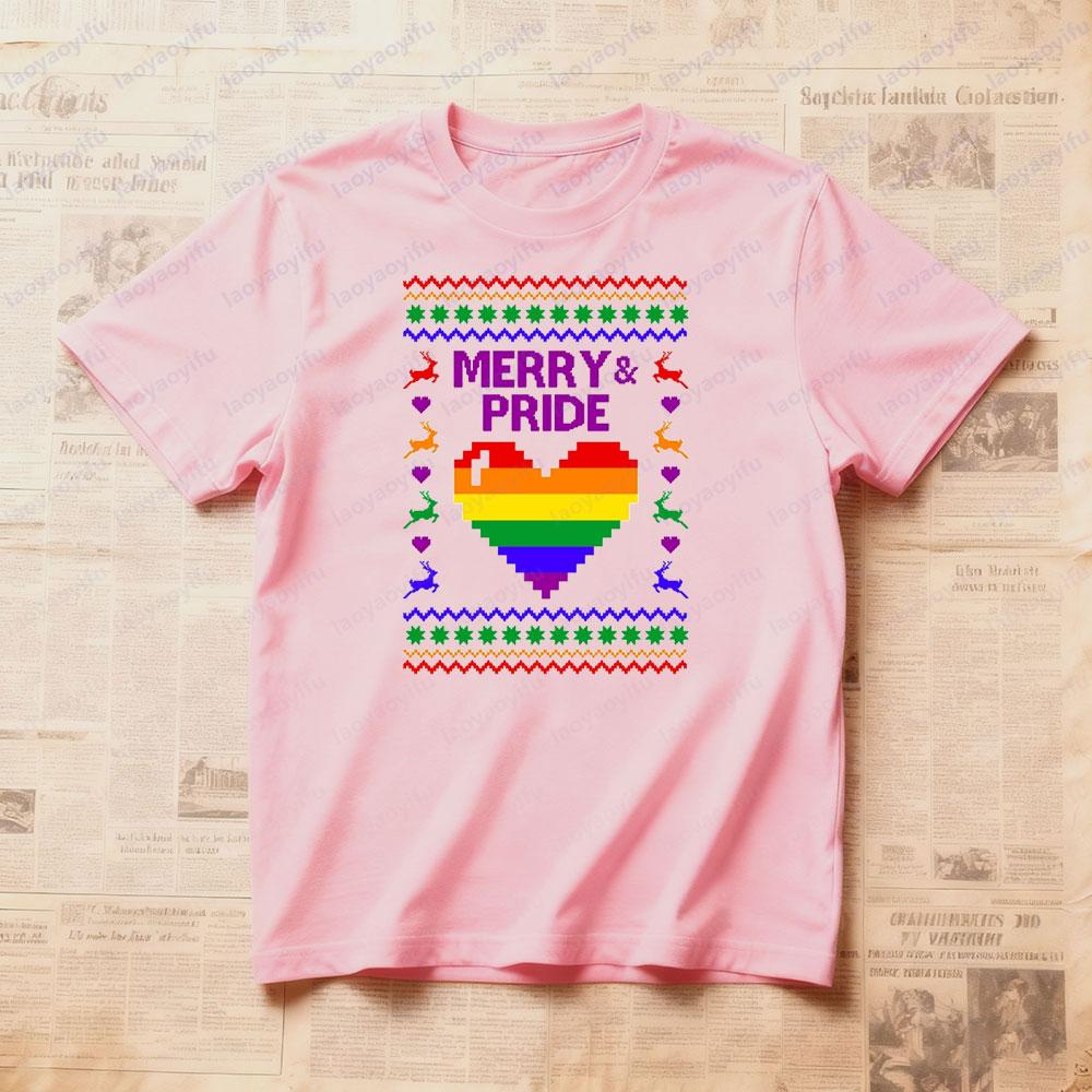 Merry And Pride Creative Design TShirt Lgbt Ugly Sweatshirt Christmas Unisex Unisex Shirt Rainbow Gay Lesbian Holiday Clothing