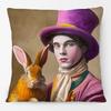 Colorful Painting Portrait With Bunny Rabbit Poodle Dog Bird Parrot Print Cushion Cover Pillow Case