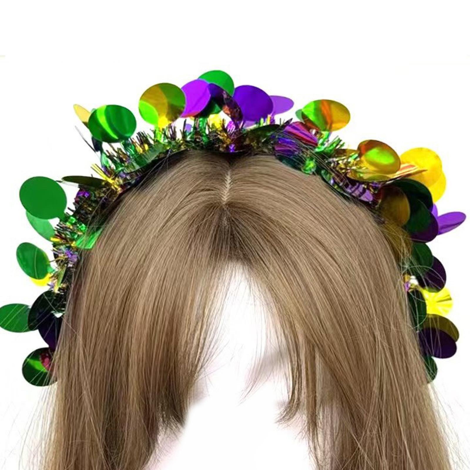 Mardi Gras Headband Tinsel Garland Flapper Headpiece for Masquerade Party Oversized Tinsel Headband D