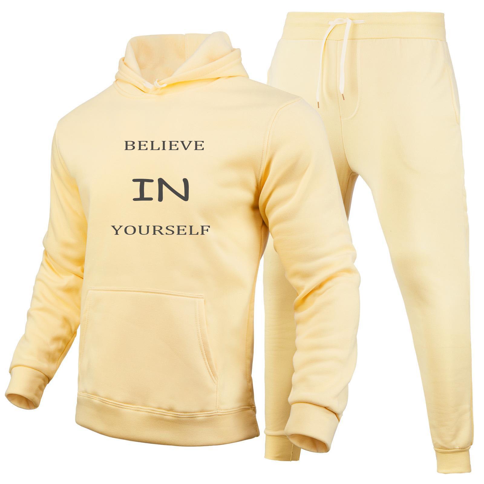 

Believe In Yourself Letters Printed Sets Winter Tracksuit Men Hooded 2 Piece Sets Mens Outfits Suit Men Fleece Sport Hoodie Sweatpants Two Piece Sets XXXL абрикосовый