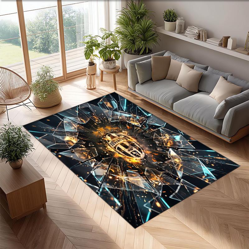 Juventus FC bedruckter Flanell-Teppich rutschfest weicher Polyester-Bodenbelag Indoor-Dekormatte für Schlafzimmer Wohnzimmer Sofa
