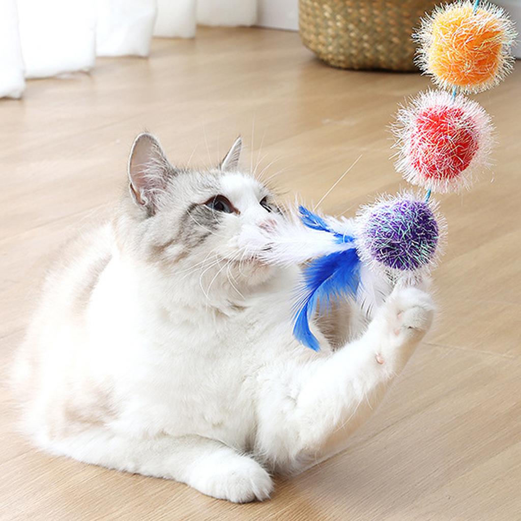 Felt Star Feather Teaser Stick Colorful Soft Hairball Star Cat Teaser Stick for Home Yellow