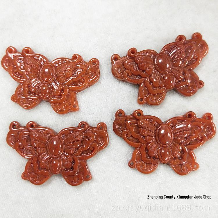 Red Jade Carved Butterfly Pendant for DIY Jewelry Sweater Chains and Hairpins