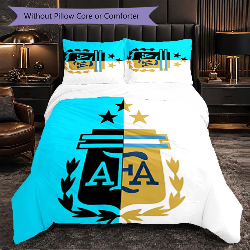 Argentina National Football Team 3 Piece Bedding Set Soft Duvet Cover Set with Pillowcases Printed Bedroom Decor Set for Home