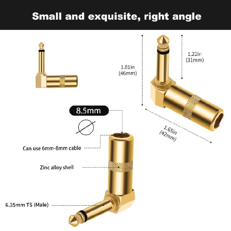 Pack of 2pcs 1/4inch Solder Type Mono Plugs Connectors for Guitar Bass And Instrument Cable DIY Connection