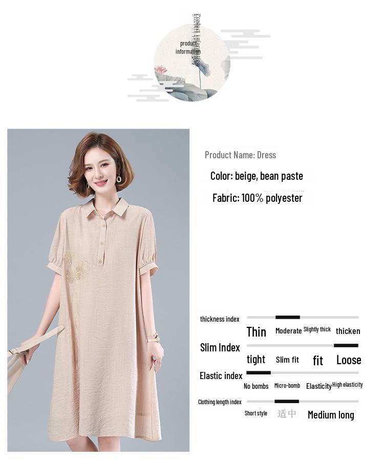 Elegant Plus Size Summer Dress for Middle-Aged Women - Short-Sleeved, Mid-Length Skirt (2021)