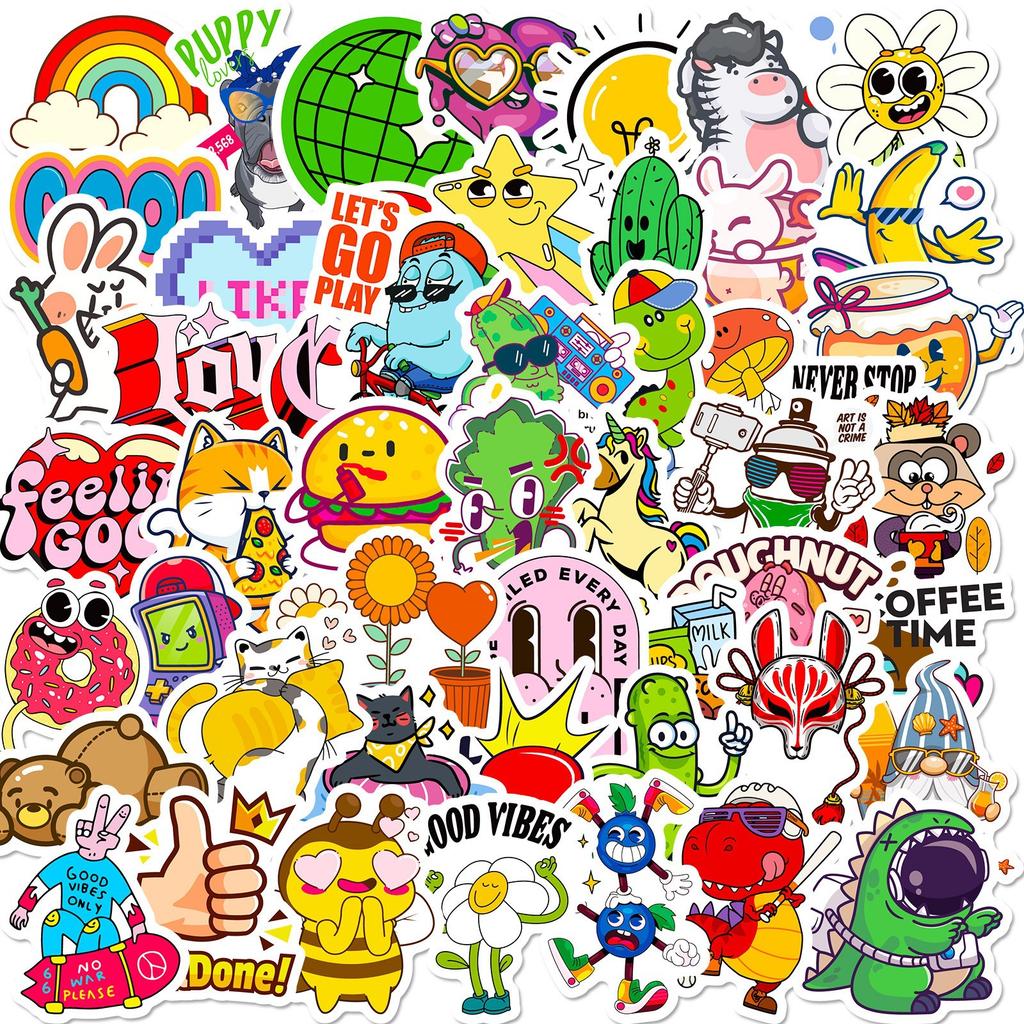 50 Mixed and Matched Web Pictures Stickers Shrimp Skin New Product Cartoon Cute Student Children Reward Stickers