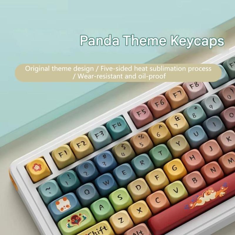 125Key Round Dunhuang Redness Panda Themed Keycap OQO Profile PBT Dye Sublimation Keycap Set for Customs Mechanical Keyboards
