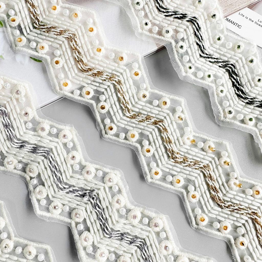 4Cm Bead Embroidery Wave Barcode Lace Clothing Dress Window Decoration Luggage Clothing Decoration Lace Accessories