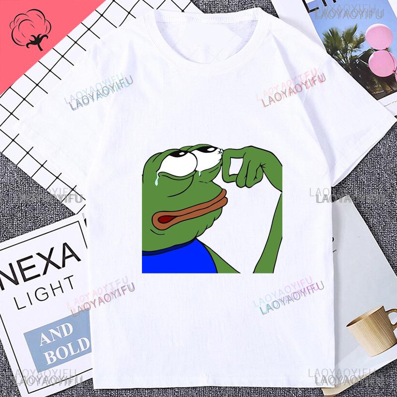 Fun Cartoon Pepe Frog Emote Graphic Print Casual Harajuku Fashion Street Wear Trend Summer Men Women Universal Crewneck Tshirt