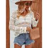 Summer Vacation Women's Hollow Out Splicing Rainbow V-neck Thin Knit Pullover Sweater Cover Up