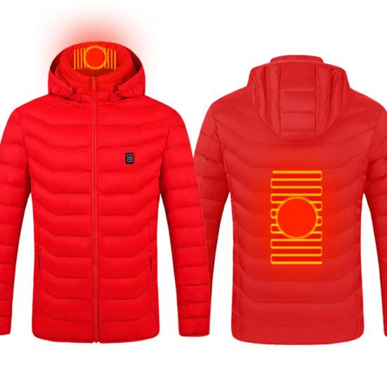 Heating Jacket Stand Collar Pockets 2 Heating Areas 3 Levels Adjustable Hooded Coat for Men