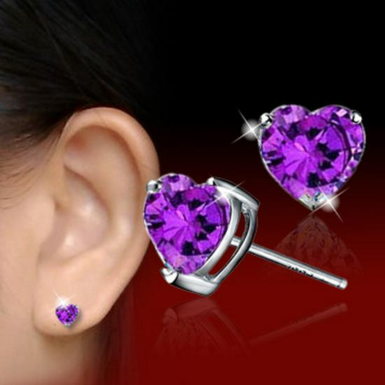 Heart-shaped Crystal Diamond Stud Earrings - Fashion Love Jewelry
