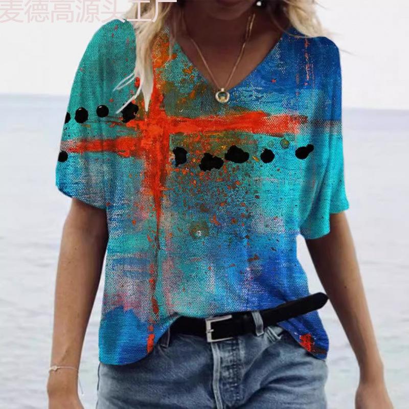 New Popular Abstract Painting 3D Printed Short Sleeved T-shirt for Women's Clothing