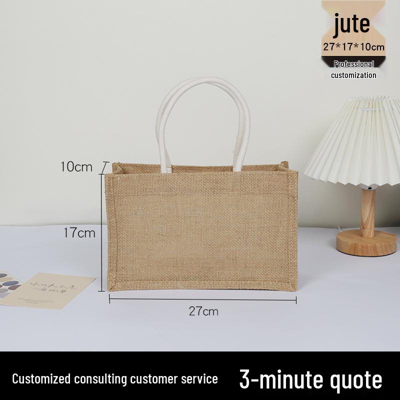 Retro Patchwork Linen Tote – Large Capacity, Custom Logo, Handheld Jute Bag