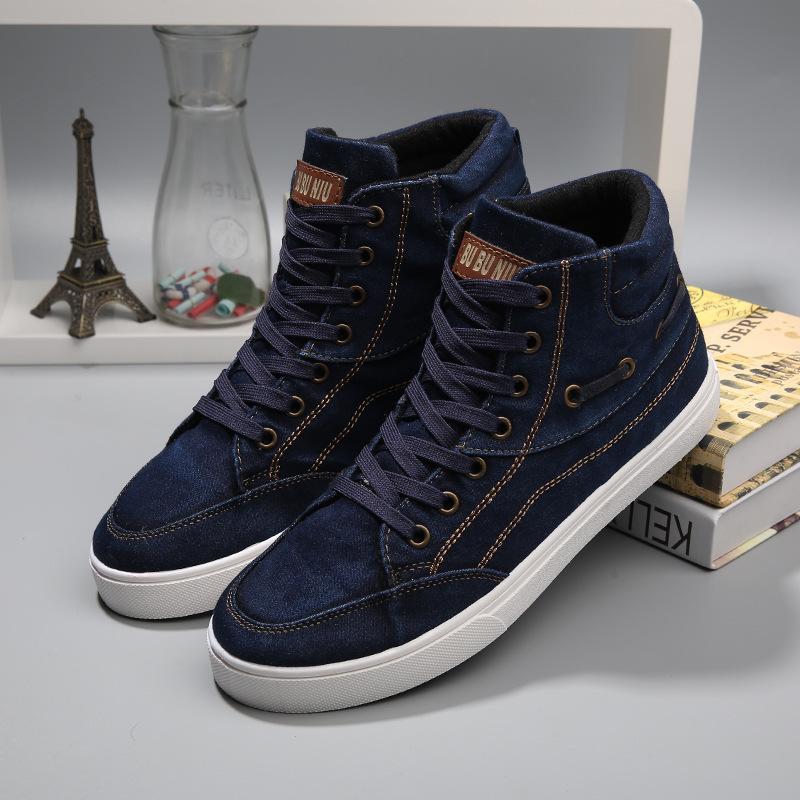 

Модные новые поступления, мужские повседневные туфли, осень-зима, кожаные ботильоны со шнуровкой спереди, мужские повседневные высокие парусиновые мужские ботинки 6.5 синий