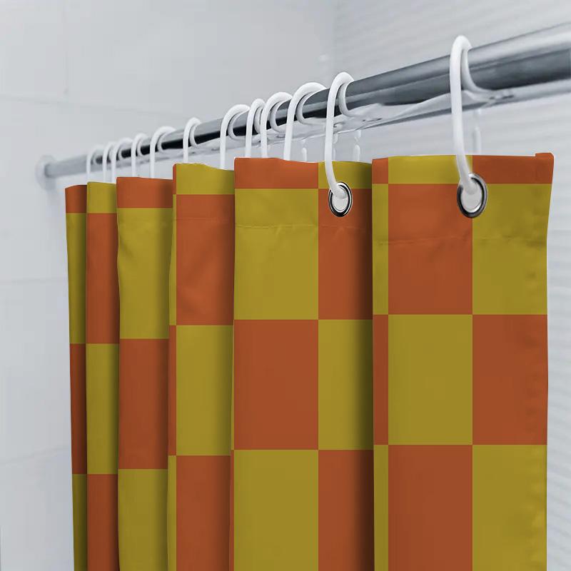 Tenda Doccia a Quadri Decorazione Bagno Moderna Per Casa Soggiorno Colori Vivaci Design Tessuto Lavabile Con Ganci Arancione Giallo Ch