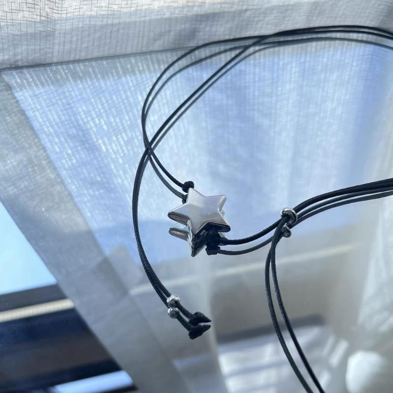 Metal Star Pendant Neckband Choker Collar Necklace Party Choker Adjustable Drawstring Necklace Fashion Y2K Jewelry