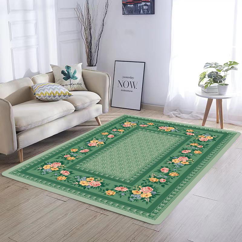 Luxuriöse europäische Küchenmatte mit grünen Blumen, weich und verdickt, wasserdicht, rutschfest, ölbeständig, Bodenmatte, Läufer, Teppich