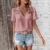 Women's Shirt Summer Casual Vacation Lace V-neck White Short Sleeve Loose Shirts for Women Elegant Tops Slim Fit Solid Color Women's Blouse New