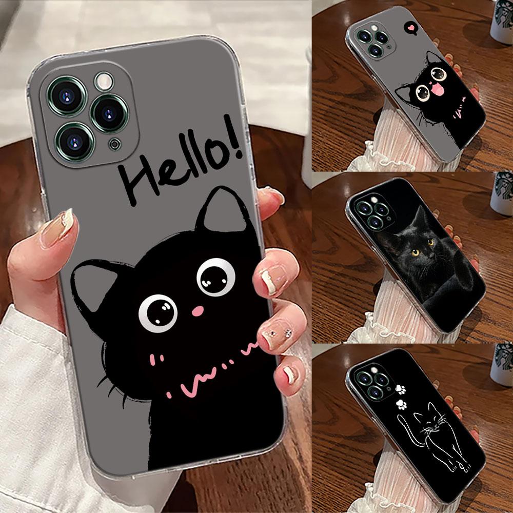 Cute Cat Hello Case For Apple iPhone 17 16 15 14 13 12 11 Pro Max 16 Plus 16E 17Air 17Pro Phone Cover Silicone Funda Black Cats