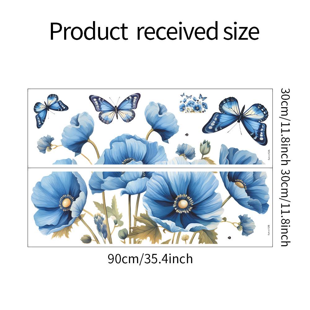 Fun-c12 Bemalte Romantische Blaue Blumen Schmetterling Schlafzimmer Wohnzimmer Hintergrund Layout Wandaufkleber