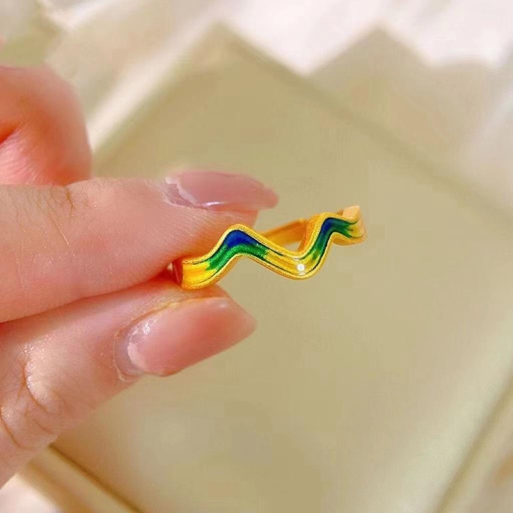 

Песочное Художественное Вьетнамское Золотое Кольцо Регулируемый Размер Уникальный Геометрический Стиль Для Влюбленных Мода