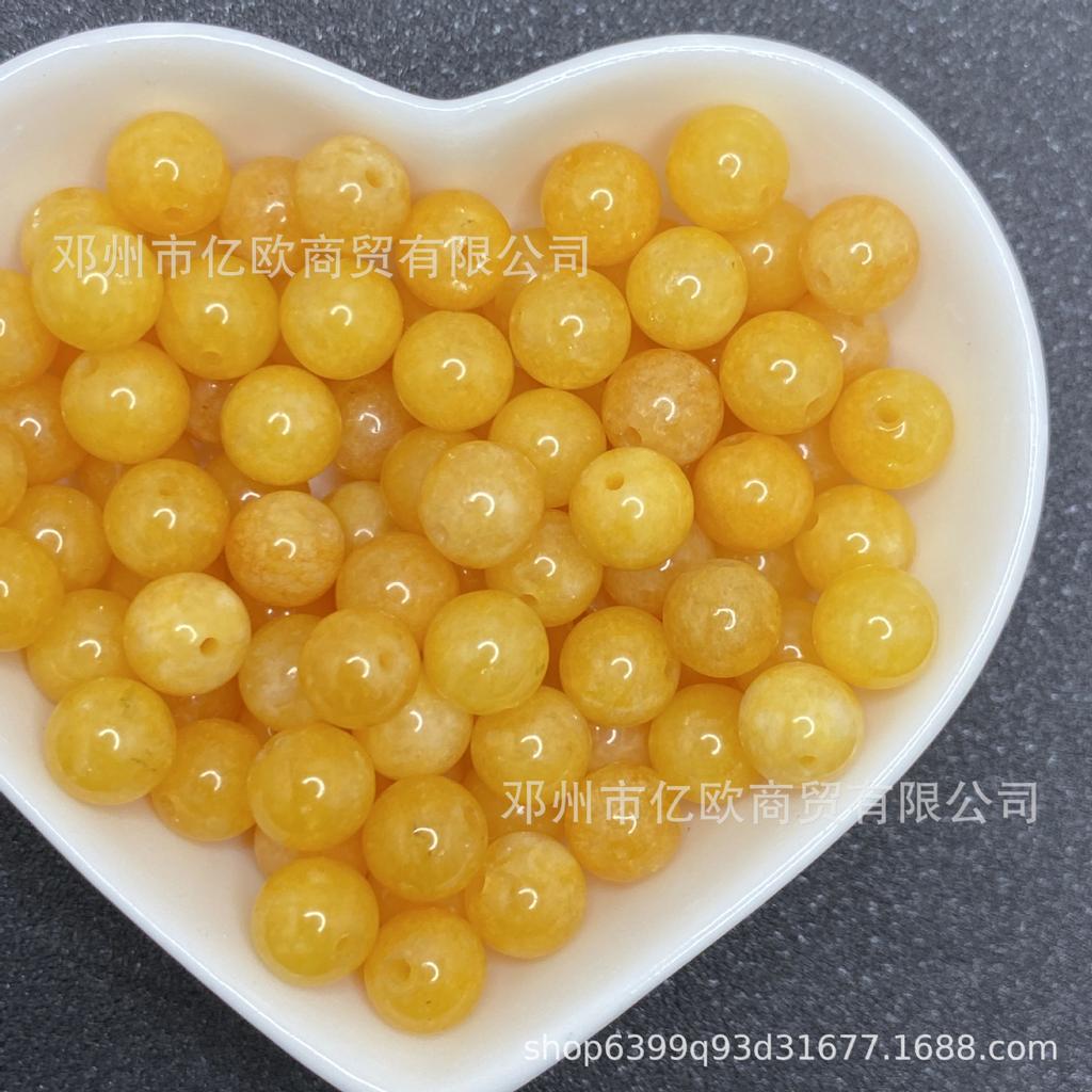 Amber Jade Chicken Fat Yellow Crystal Round Beads for DIY Jewelry Making - Multi-Treasure Accessories
