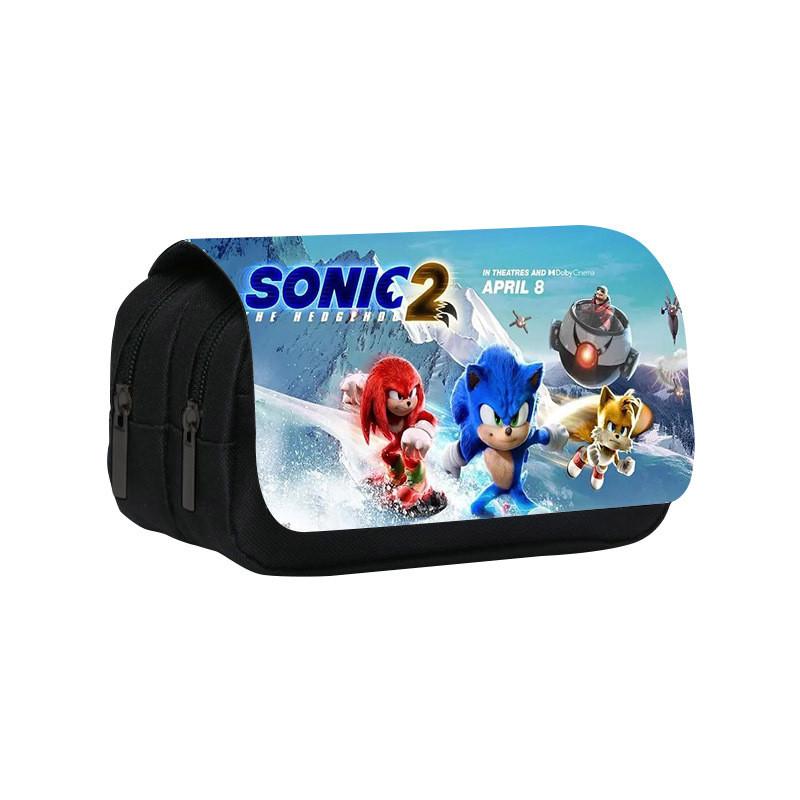 Sonic Cartoon Muster Doppellagige Klapphülle Schüler-Schreibwaren-Aufbewahrung Federmäppchen für Schule und Arbeit