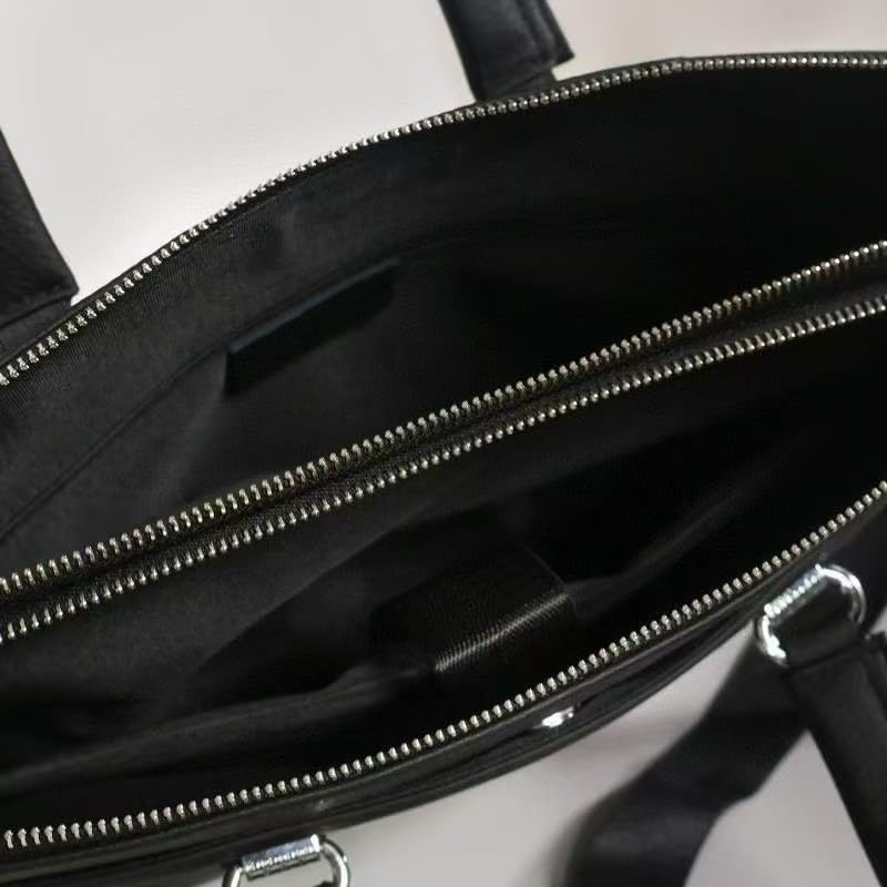 YOISA Briefcase, Premium Business Tote Bag for Men and Women, A4 Size Fit, Black, with Shoulder Strap, Genuine Cowhide Leather, Brass Zipper, Perfect