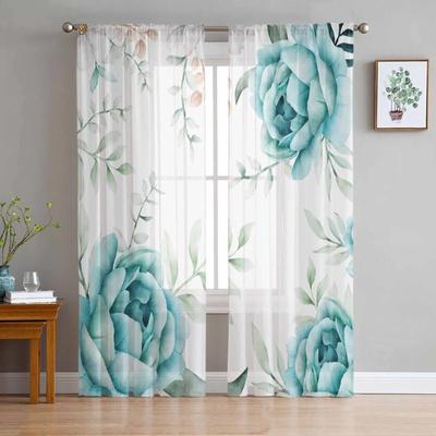 Plant Color Watercolor Natural Tulle Voile Curtains for Bedroom Living Room Window Curtain Sheer Curtains Organza Drapes