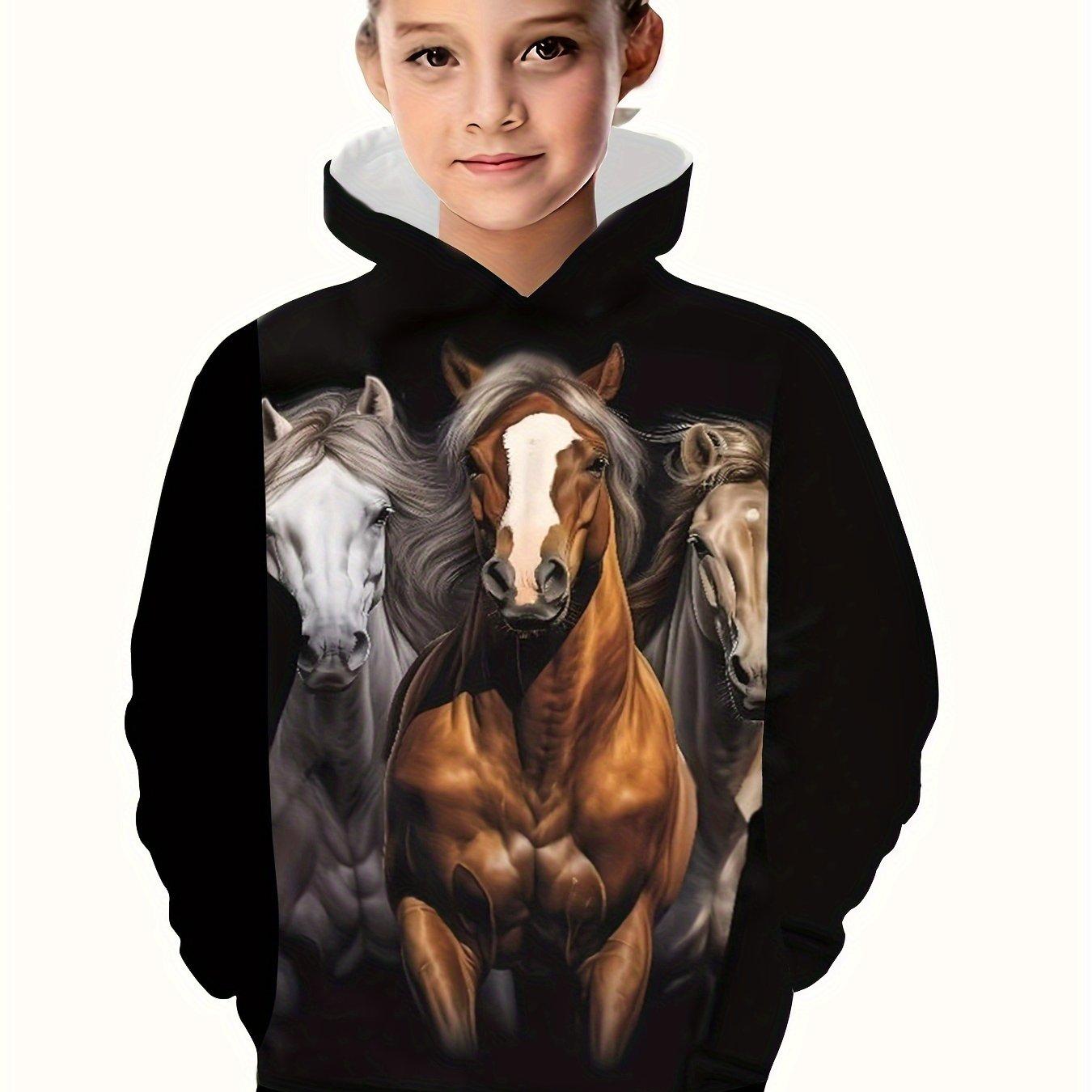 

Детская одежда Толстовки Детская одежда для мальчиков с длинным рукавом Повседневная 3D-печать лошади Модная одежда для девочек Лето-Осень Одежда для девочек 150