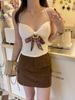 #Autumn New Sweet Polished Bow Decorative Thermal Vest Slim and Thin Women's Fixed Belt Chest Pad
