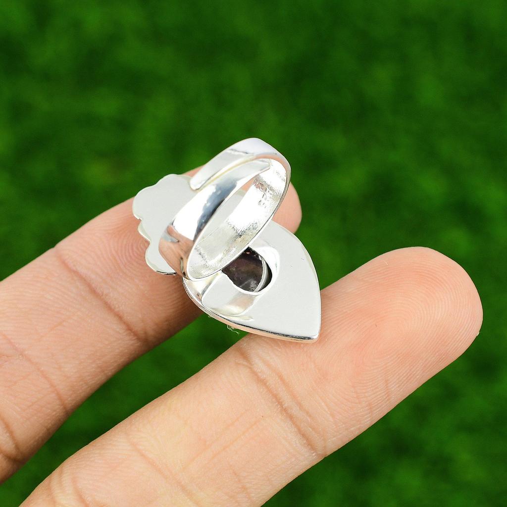 Natural African Amethyst 925 Silver Promise Flower Adjustable Ring For Girls