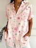 Women's Short Sleeve Watercolor Blue Floral Print Button Down Casual Shirt Elegant Daily Blouse Tops in Beige for Spring Summer