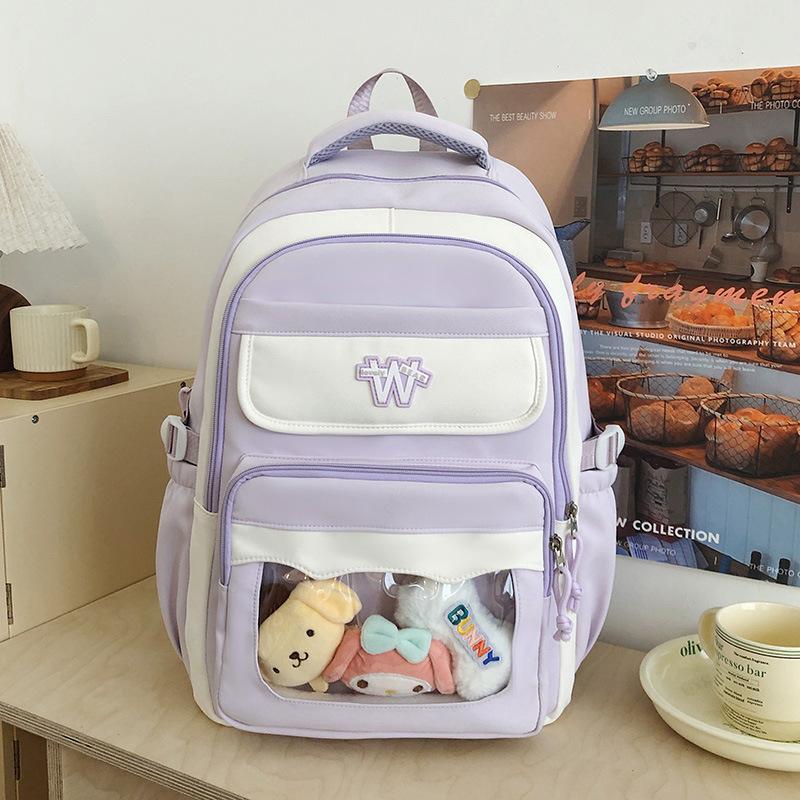 College junior high school student schoolbag, primary school student contrasting color backpack, new large-capacity high-value schoolbag