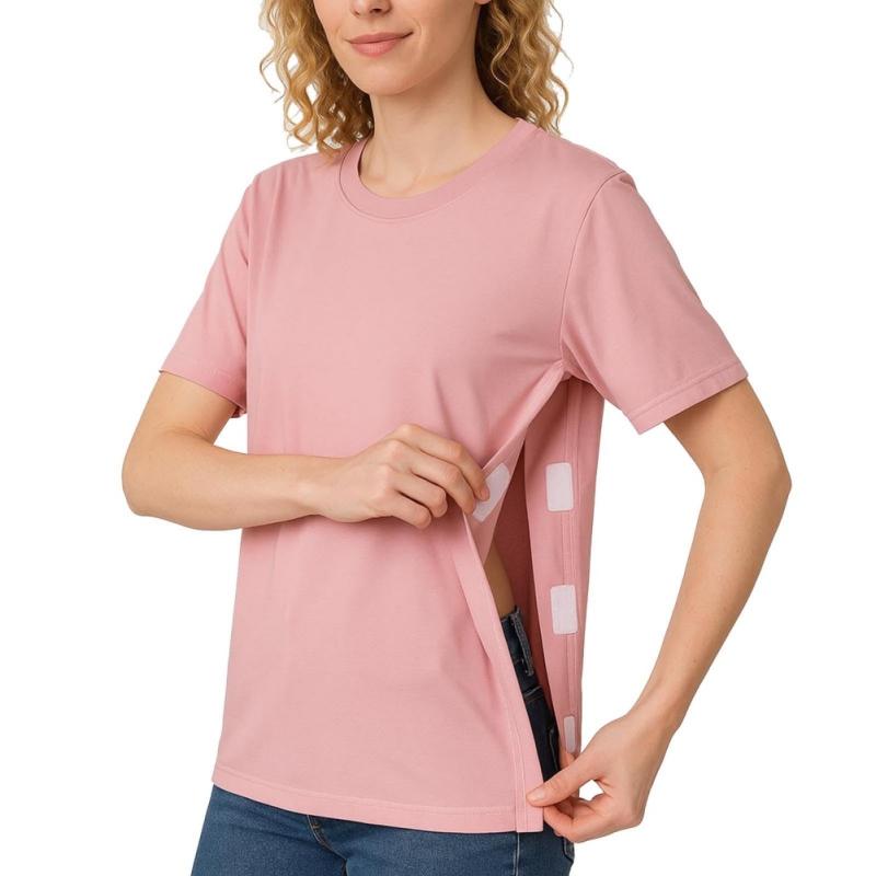 Women's Full-Open Patient Care T-shirt Postoperative Easy-On/Easy-Off Care Top