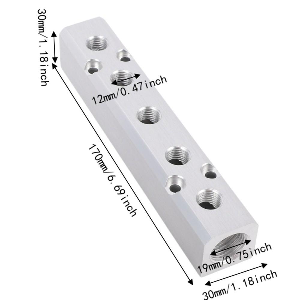 1/2 Inch NPT Supply Air Manifold Block 5 Way 7 Port Pneumatic Manifold Block Industrial Use