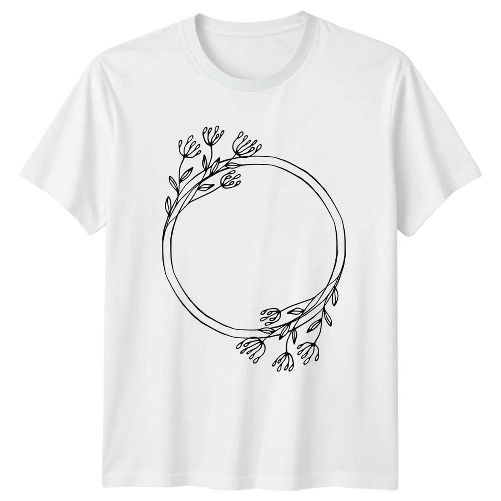 Minimalist Botanical Wildflower Wreath Outline TShirt Hand Drawn Floral Nature S