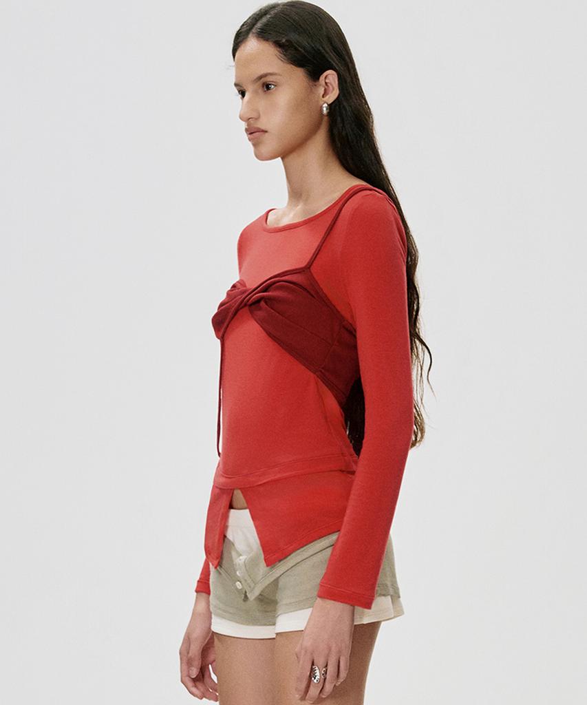 KIMZISU Twisted Bra Layer T-Shirt_Red