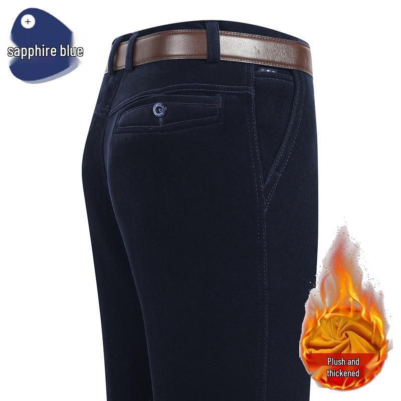 Calças Masculinas de Veludo Cotelê Grosso para Outono/Inverno - Casual Solto para Meia-Idade e Idosos.