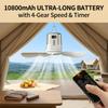 Ventilatori da Soffitto Portatili da Campeggio da 10800mAh Circolatore d'Aria per Tenda Raffrescatore Elettrico Ricaricabile da Esterno Luce LED Telecomando