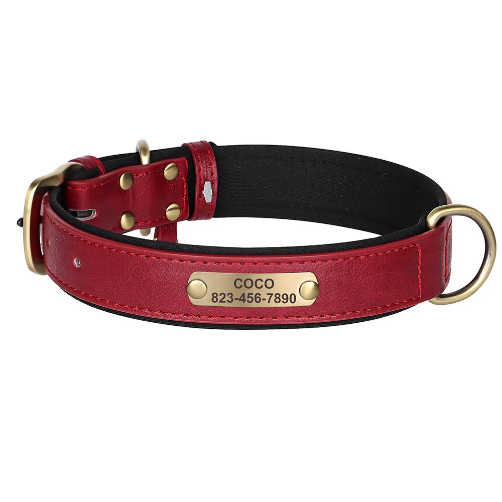 Personalized Dog Collar Leather ID Nameplate Dogs Collars Soft Adjustable Collar Free Engraving for Small Medium Large Dogs