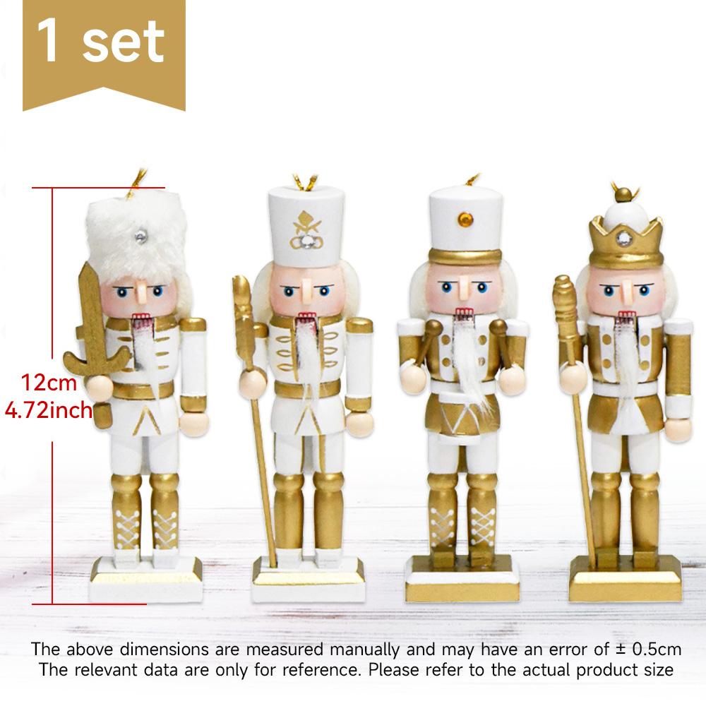 

4Pcs/Set Golden Nutcracker Puppet Wooden Handicraft Walnut Soldier Home Desktop Ornament New Year Merry Christmas Decoration