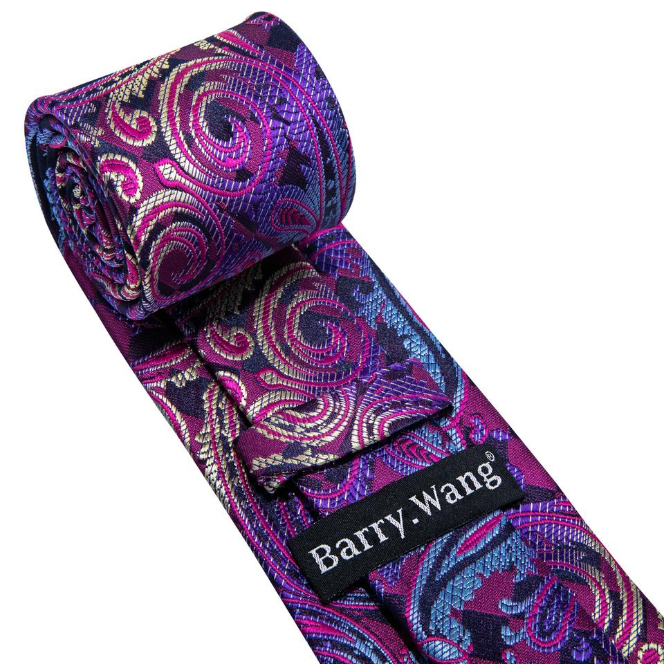 Luxury Tie with Brooch for Men Paisley Solid Formal Silk Necktie Hanky Cufflink Set