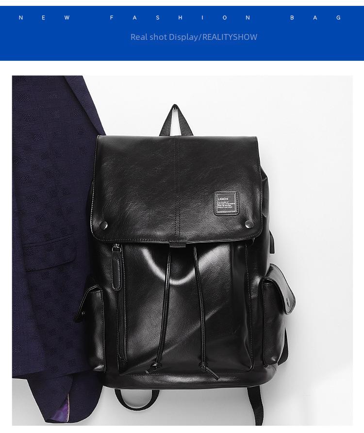 Pánský módní batoh: Ležérní PU kožená školní taška a cestovní batoh na notebook