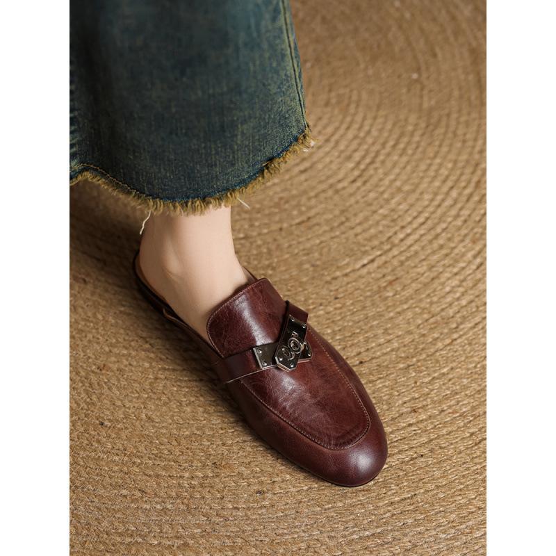 Versatile Muller shoes summer new bag head half slippers French low-heeled women's outer wear flat-heeled simple one-pedal slippers