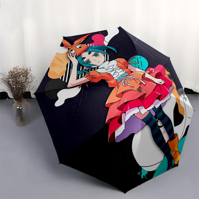 1pz Ombrello da Esterno con Design di Personaggio Anime - Apertura/Chiusura Automatica, Design Portatile a 3 Pieghe, Telaio in Ferro a 8 Stecche - Regalo Perfetto per i Fan, T