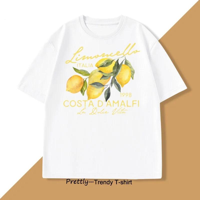 Retro Lemon Italy T-shirt Printed Short Sleeve T Shirt Women Casual Harajuku Streetwear Tee Tops Camiseta Women Summer Tees