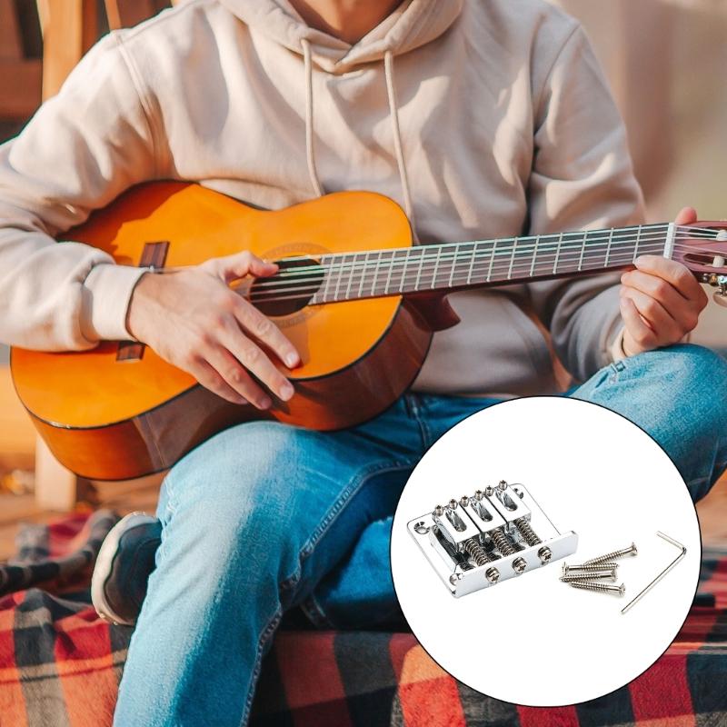 3 String Electric Guitar Bridge with Screws & Wrench Fixed Hardtail Bridge Saddles Guitar Replacement Parts Easy To Use